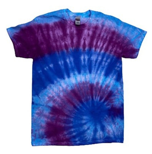 Cosmic Spiral Tie-Dye T-Shirt Blue & Purple - Hand-Dyed Festival Cotton Tee
