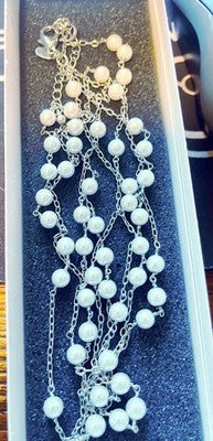 Lia Sophia High Tea Pearl Necklace Double Strand Silver Tone - New in Box