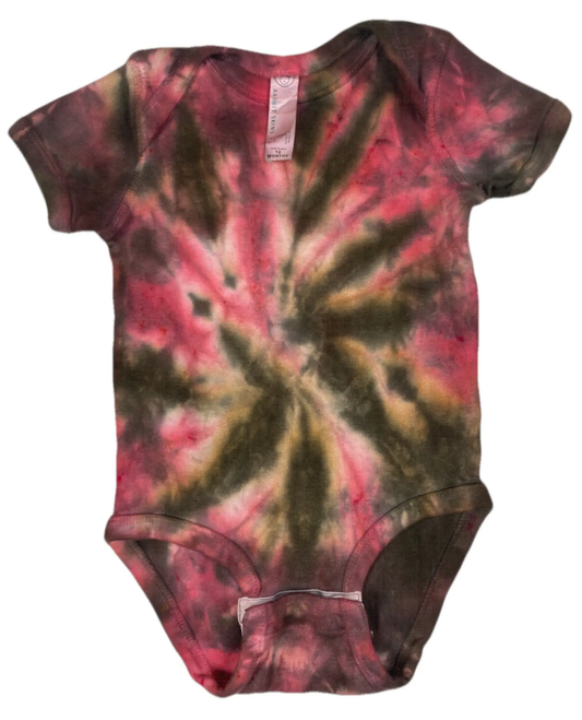 Dusty Rose & Brown Tie-Dye Baby Bodysuit - Boho Hand-Dyed Cotton Infant Onesie