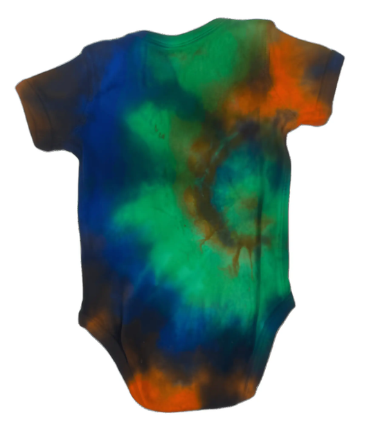 Little Explorer Earthy Tie-Dye Baby Bodysuit - Green Blue Orange Hand-Dyed Onesie