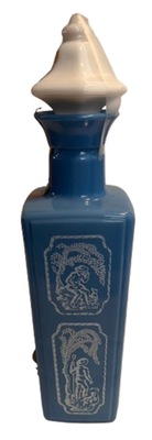 Vintage 1965 Jim Beam Shepherd Cameo Blue Milk Glass Decanter - Collectible Whiskey Bottle