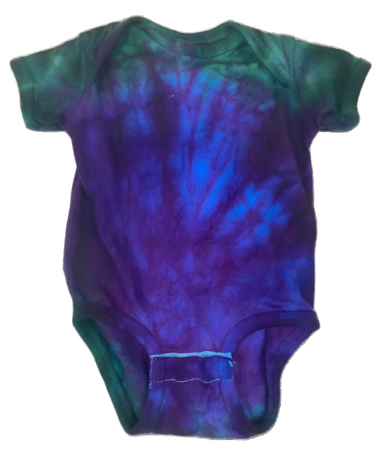 Handmade Tie-Dye Baby Bodysuit - Purple Blue Green Burst Hand-Dyed Onesie