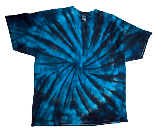 Electric Vortex Tie-Dye T-Shirt Turquoise & Black - Hand-Dyed Athens Ohio Spiral Tee