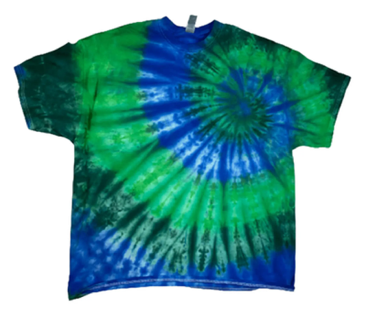 Emerald Green & Sapphire Blue Tie-Dye T-Shirt - Jewel Tone Fan Pattern Hand-Dyed Tee