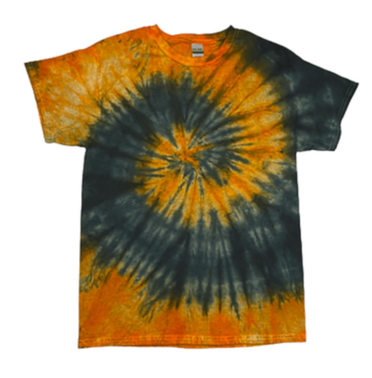 Jack-O'-Lantern Tie-Dye T-Shirt Orange & Black - Halloween Spiral Hand-Dyed Tee