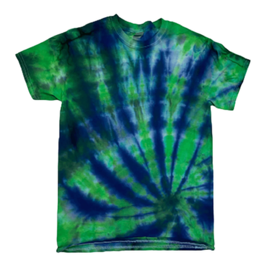 Earth Tie-Dye T-Shirt Blue & Green - Nature Inspired Radiating Pattern Hand-Dyed Tee