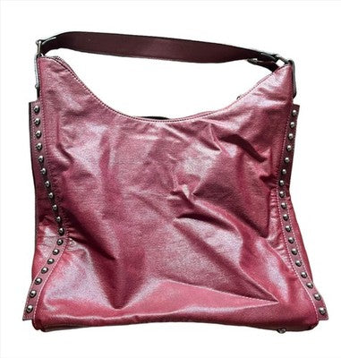 Mello World Metallic Maroon Studded Hobo Bag - Vegan Leather Purse