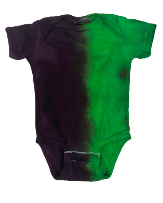 Little Monster Tie-Dye Baby Bodysuit - Green & Purple Hand-Dyed Onesie