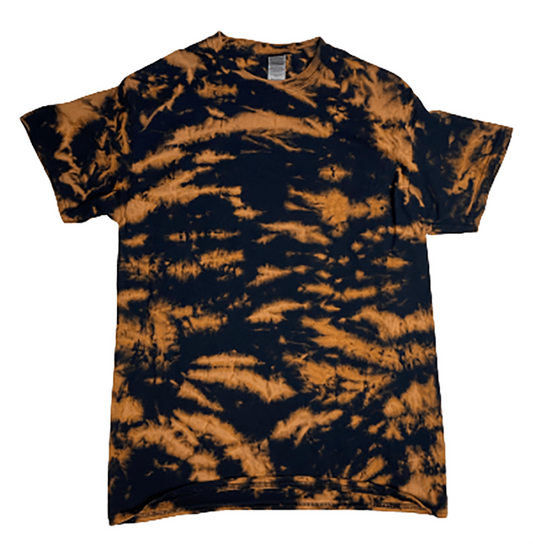 Ember & Ash Reverse Tie-Dye T-Shirt Orange & Black - Grunge Mottled Hand-Dyed Tee