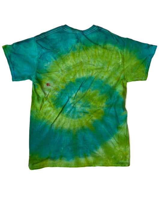 Groovy Green & Teal Cyclone Tie Dye T-Shirt - Handcrafted Spiral Cotton Tee, unique spiral design.