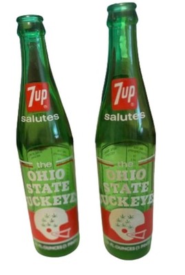 1973 Ohio State Buckeyes 7-Up Commemorative Bottles - Vintage OSU Football Collectible Pair