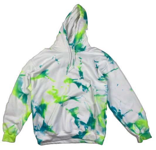 Glow Up Tie-Dye Hoodie - Electric Green Teal White Unisex