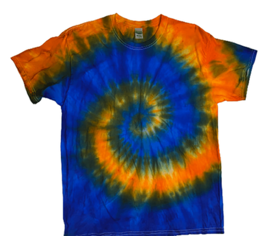 Fire & Ice Spiral Tie-Dye T-Shirt Orange & Blue - Hand-Dyed Athens Ohio Cotton Tee