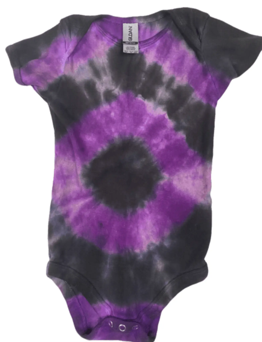 Amethyst Purple & Black Tie-Dye Baby Bodysuit - Hand-Dyed Cotton Infant Onesie