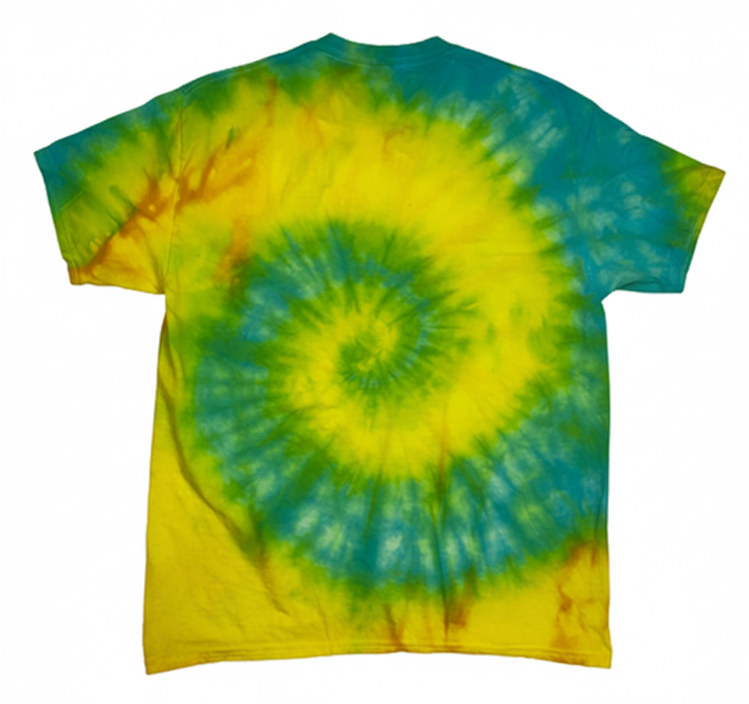 Yellow & Blue Sunburst Tie-Dye T-Shirt - Vibrant Summer Festival Tee