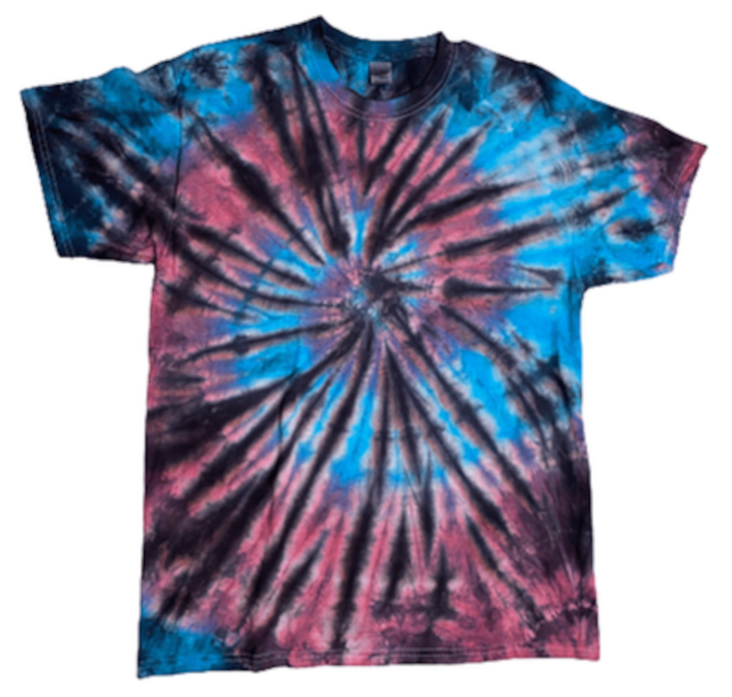Neon Noir Spiral Tie-Dye T-Shirt - Pink Blue Black Hand-Dyed Cotton
