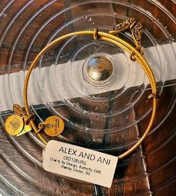 Alex and Ani Butterfly Charm Bangle Gold Tone - Renewal & Strength Expandable Bracelet