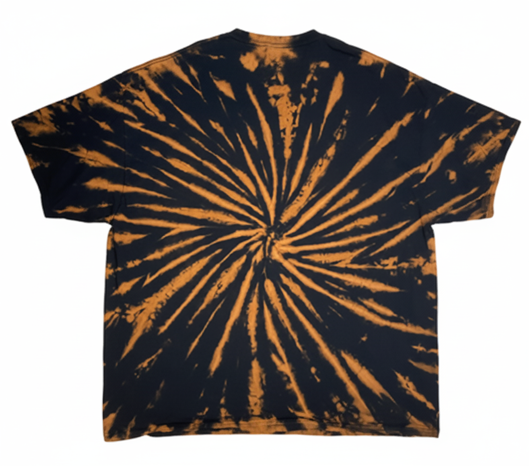 Solar Flare Reverse Tie-Dye T-Shirt - Orange Black Cosmic Design Unisex