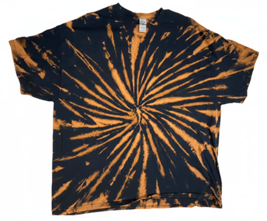 Solar Flare Reverse Tie-Dye T-Shirt - Orange Black Cosmic Design Unisex