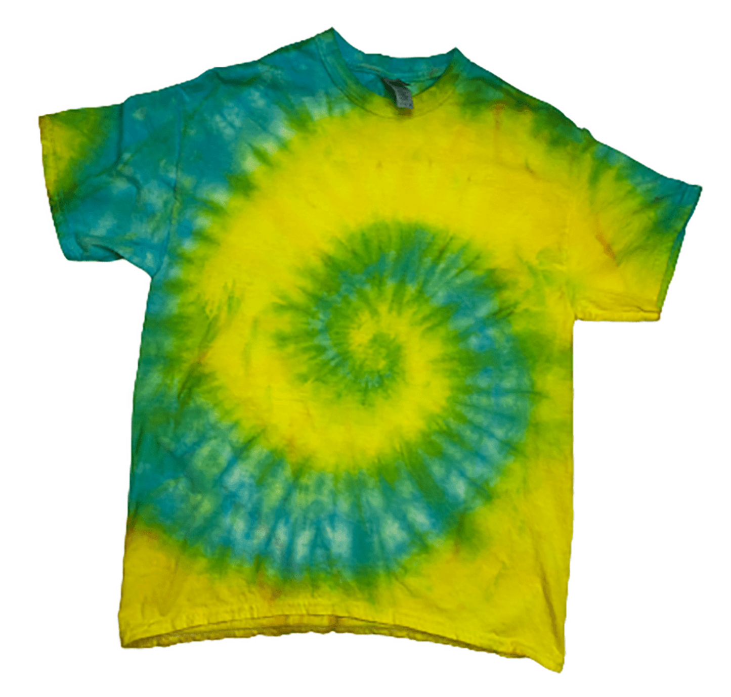 Yellow & Blue Sunburst Tie-Dye T-Shirt - Vibrant Summer Festival Tee