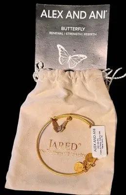 Alex and Ani Butterfly Charm Bangle Gold Tone - Renewal & Strength Expandable Bracelet