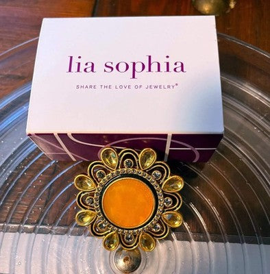 Lia Sophia Windsor Yellow Crystal Statement Brooch - Vintage Floral Pin with Box