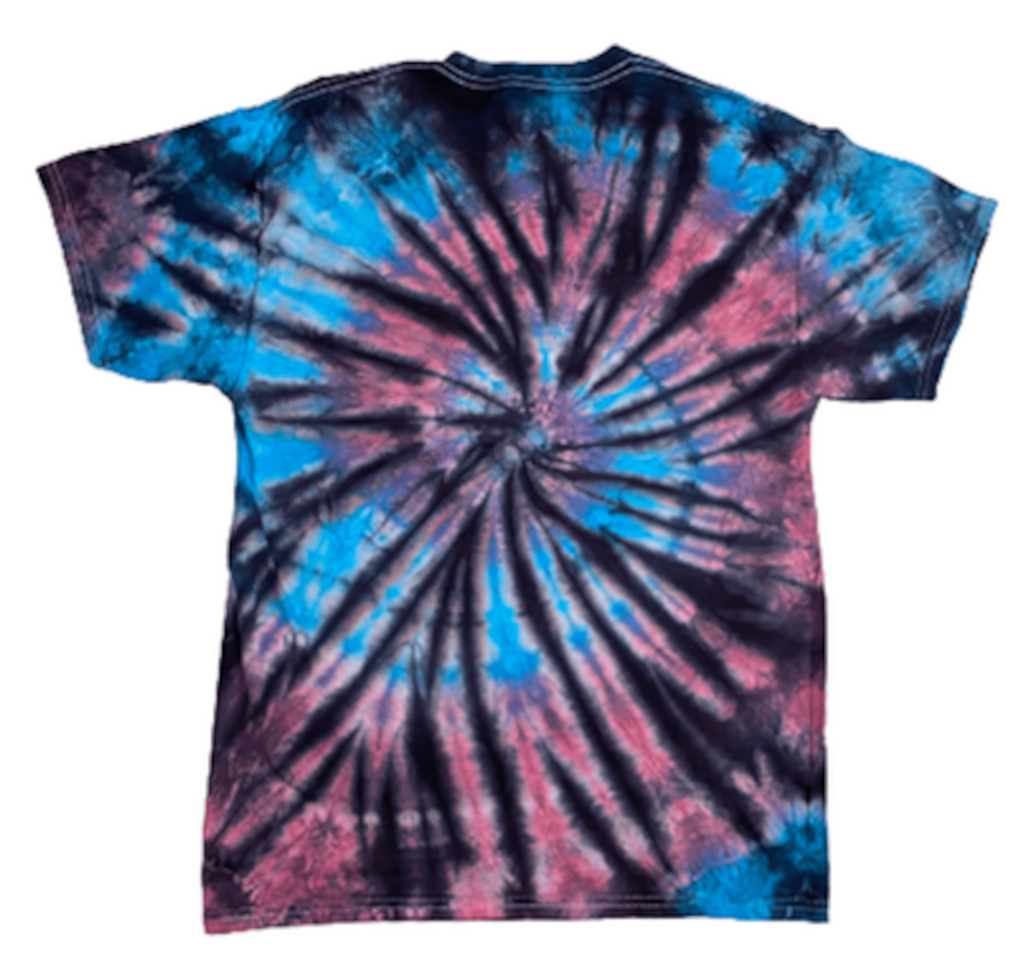 Neon Noir Spiral Tie-Dye T-Shirt - Pink Blue Black Hand-Dyed Cotton
