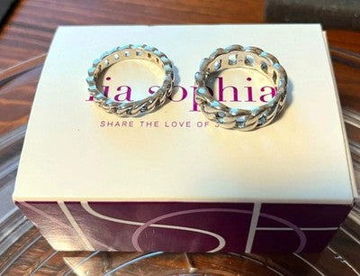 Lia Sophia Tally Knots Chain Link Stacking Ring Set - Silver Tone Edgy Jewelry
