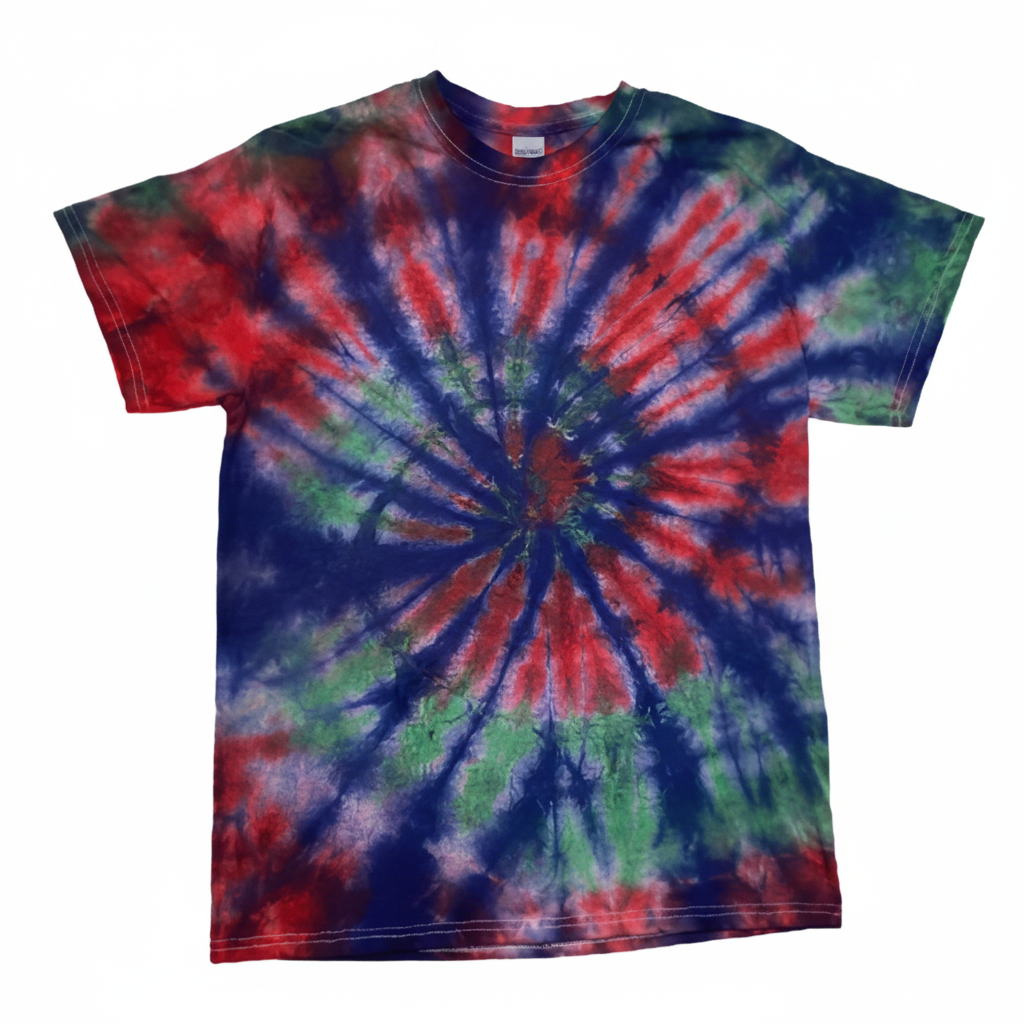Red Blue Green Classic Tie-Dye T-Shirt - Retro Psychedelic Cotton Tee