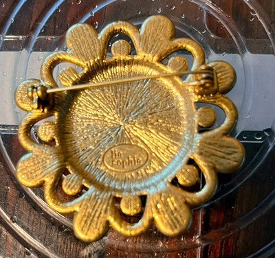 Lia Sophia Windsor Yellow Crystal Statement Brooch - Vintage Floral Pin with Box