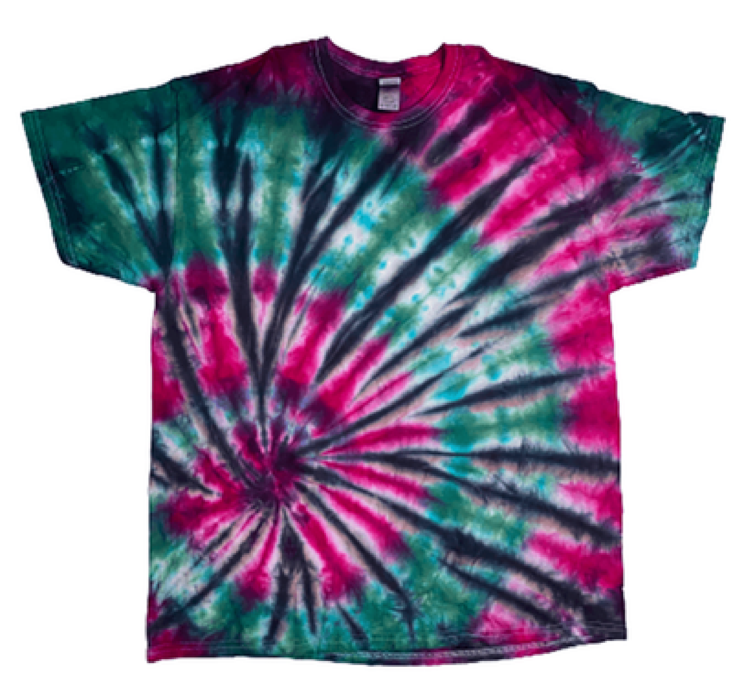 Electric Fuchsia & Green Tie-Dye T-Shirt - Vibrant Retro Hand-Dyed Cotton Tee