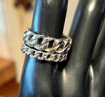 Lia Sophia Tally Knots Chain Link Stacking Ring Set - Silver Tone Edgy Jewelry