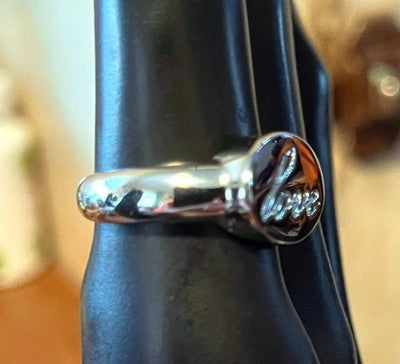Lia Sophia Amour Love Script Ring Silver Tone - Romantic Sentimental Jewelry