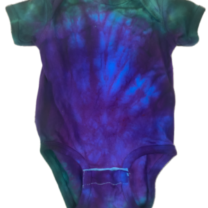 Handmade Tie-Dye Infant One Piece – Purple, Blue & Green Burst